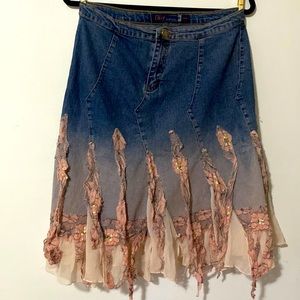 Beautiful jean skirt with pink lace